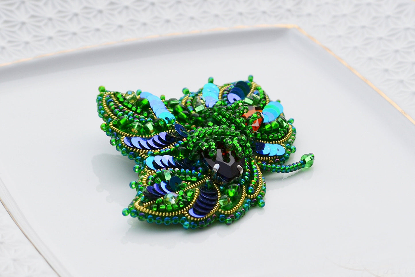 Hazel Leaf - Readymade Beaded Brooch