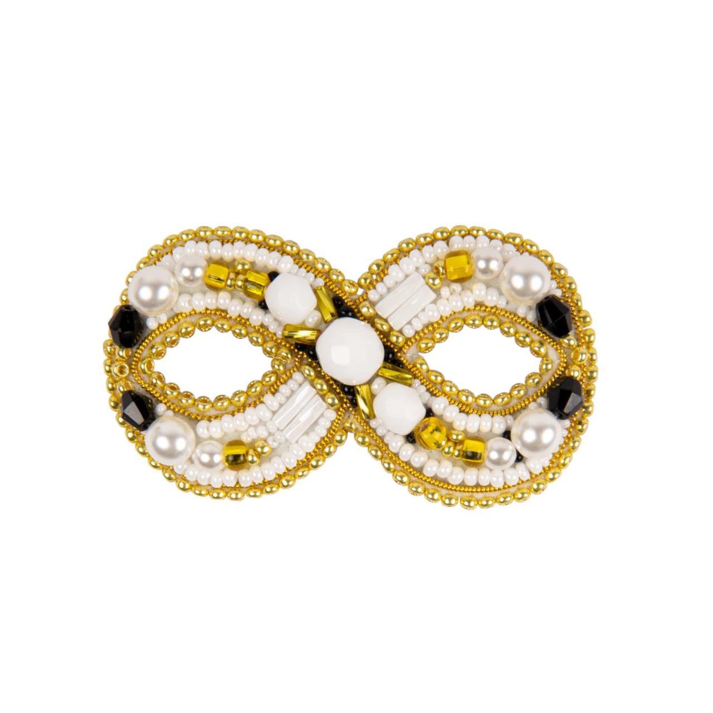 a gold and white beaded brooch