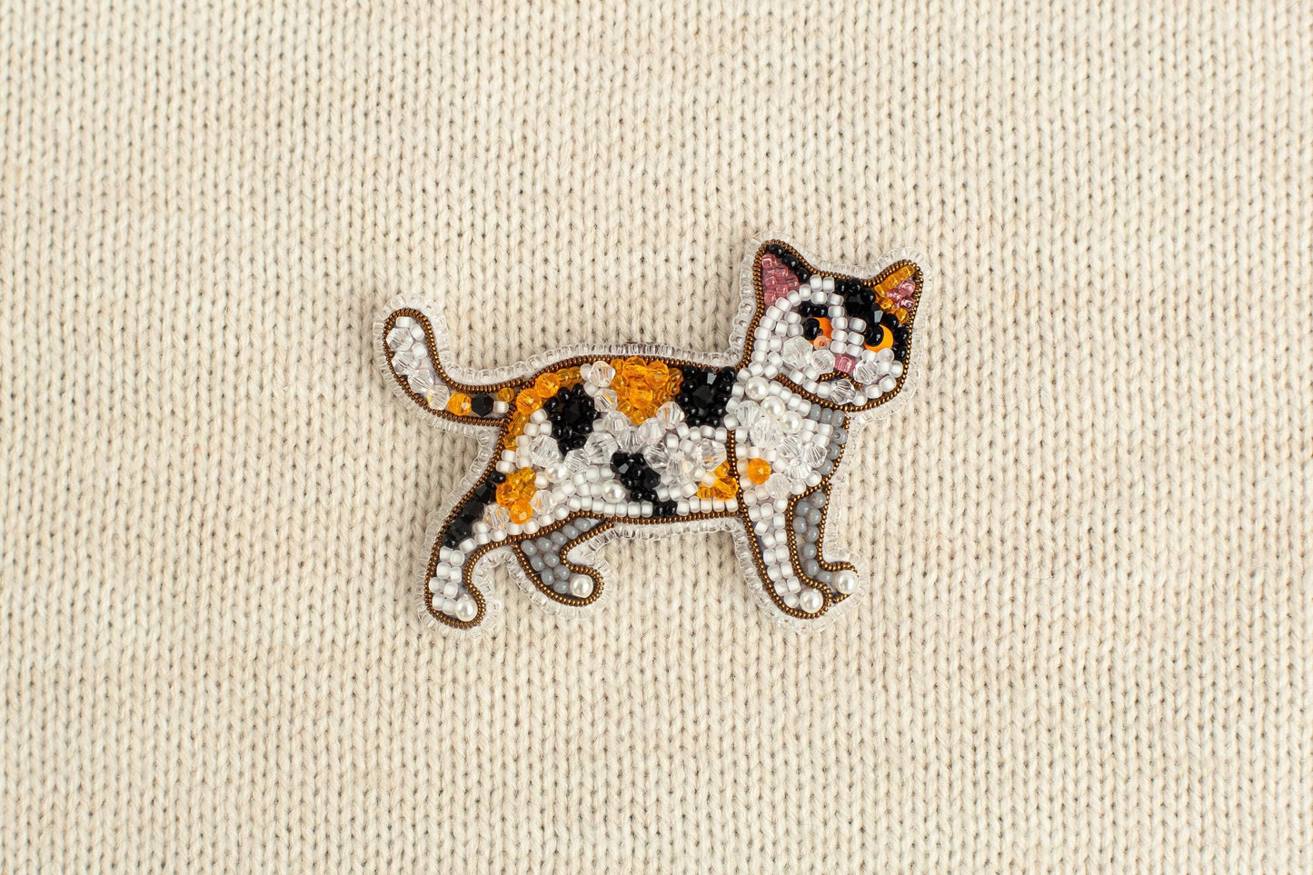 Calico Cat - Readymade Beaded Brooch