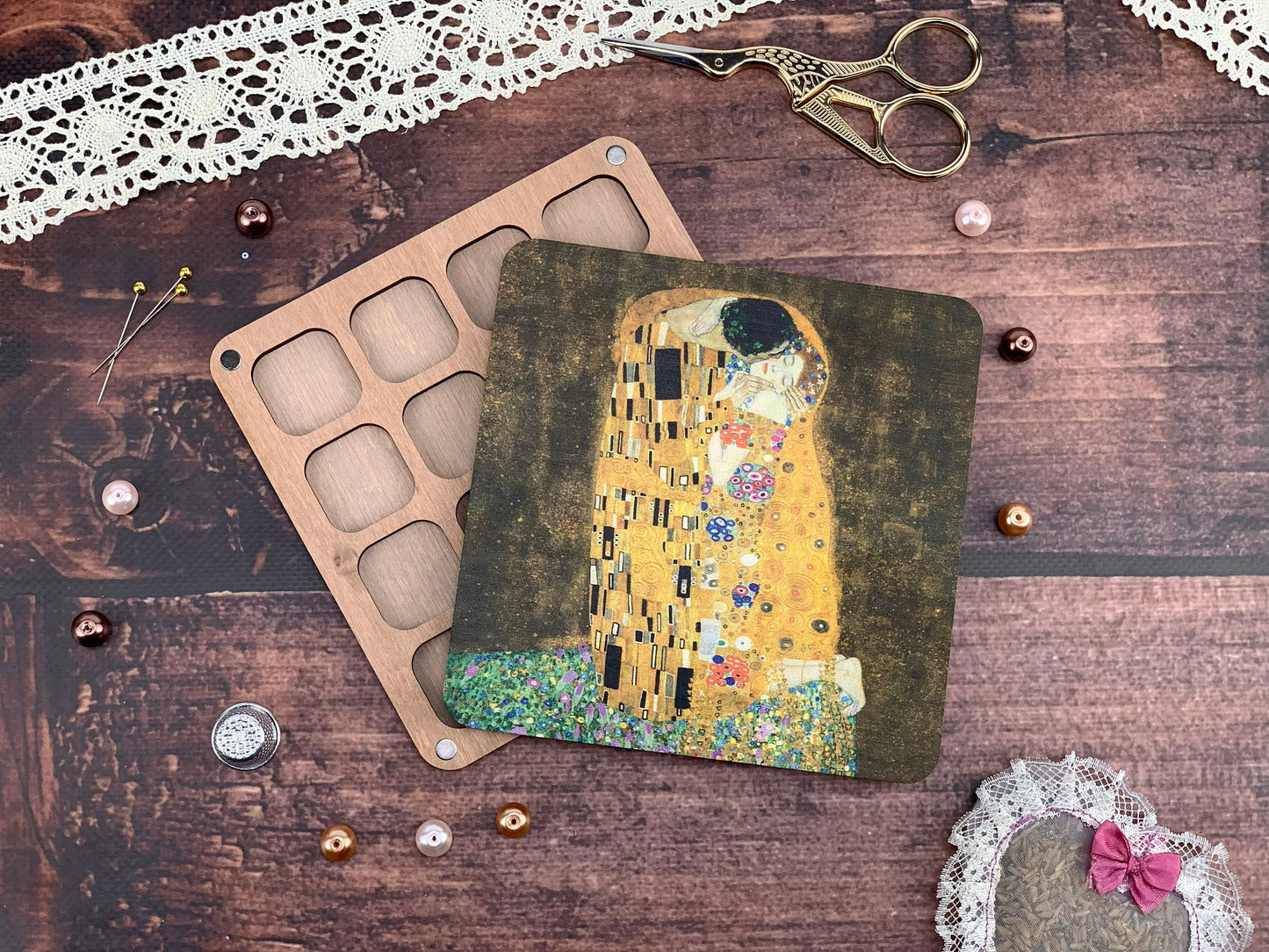 a cutting board with a picture of a woman on it