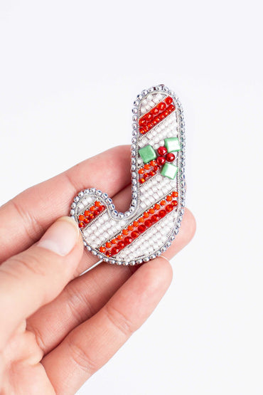 Christmas Candy Cane - Readymade Beaded Brooch