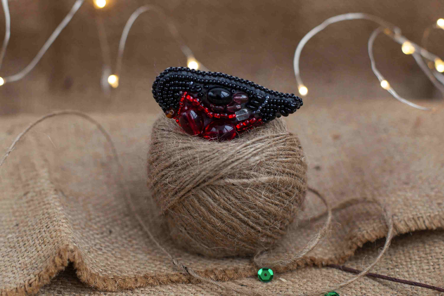 Bullfinch Bird - Readymade Beaded Brooch