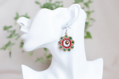 a close up of a pair of earrings on a mannequin head