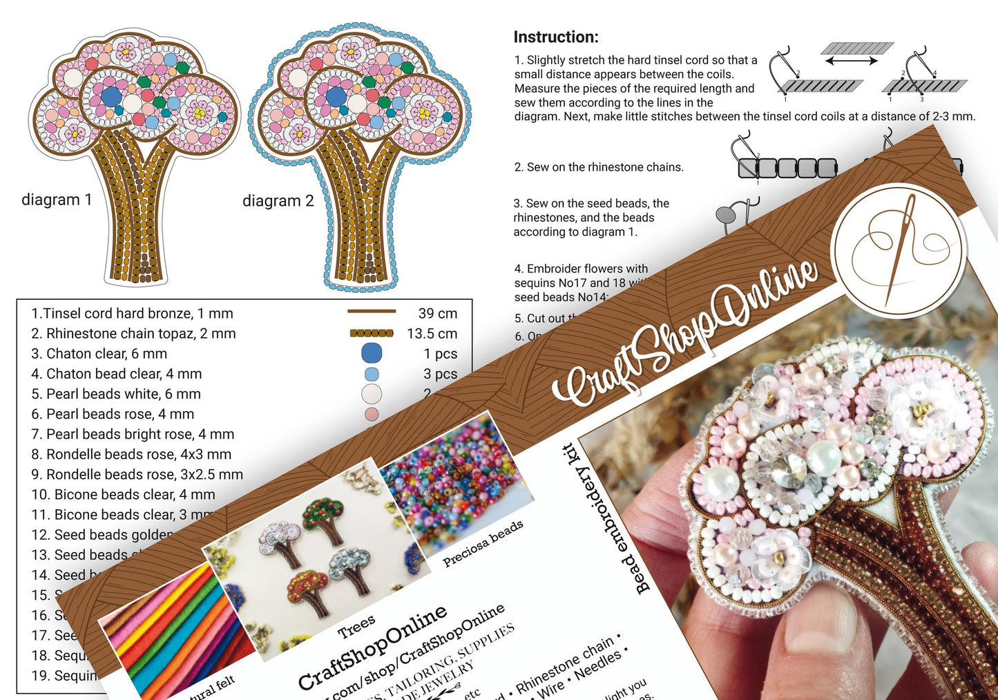 Bead Embroidery Kit Spring Tree. Seed Bead Brooch kit. DIY Craft kit. Plant Beading kit. Needlework beading. Handmade Jewelry Making Kit