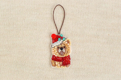 Christmas Chau Chau Dog - Readymade Beaded Brooch