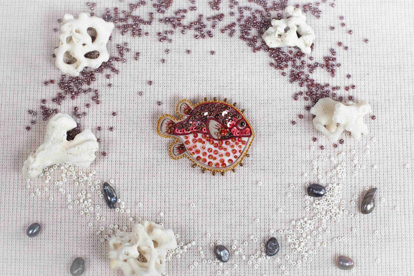 Pufferfish - Readymade Beaded Brooch