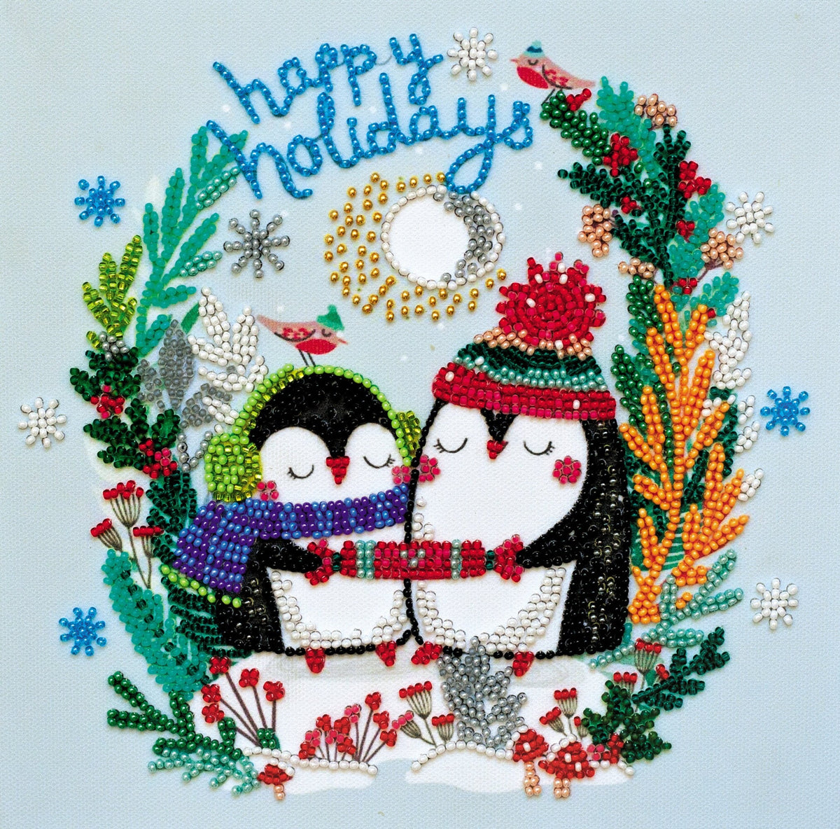 DIY Christmas Penguins Bead Embroidery Kit: Beginner Xmas Decor