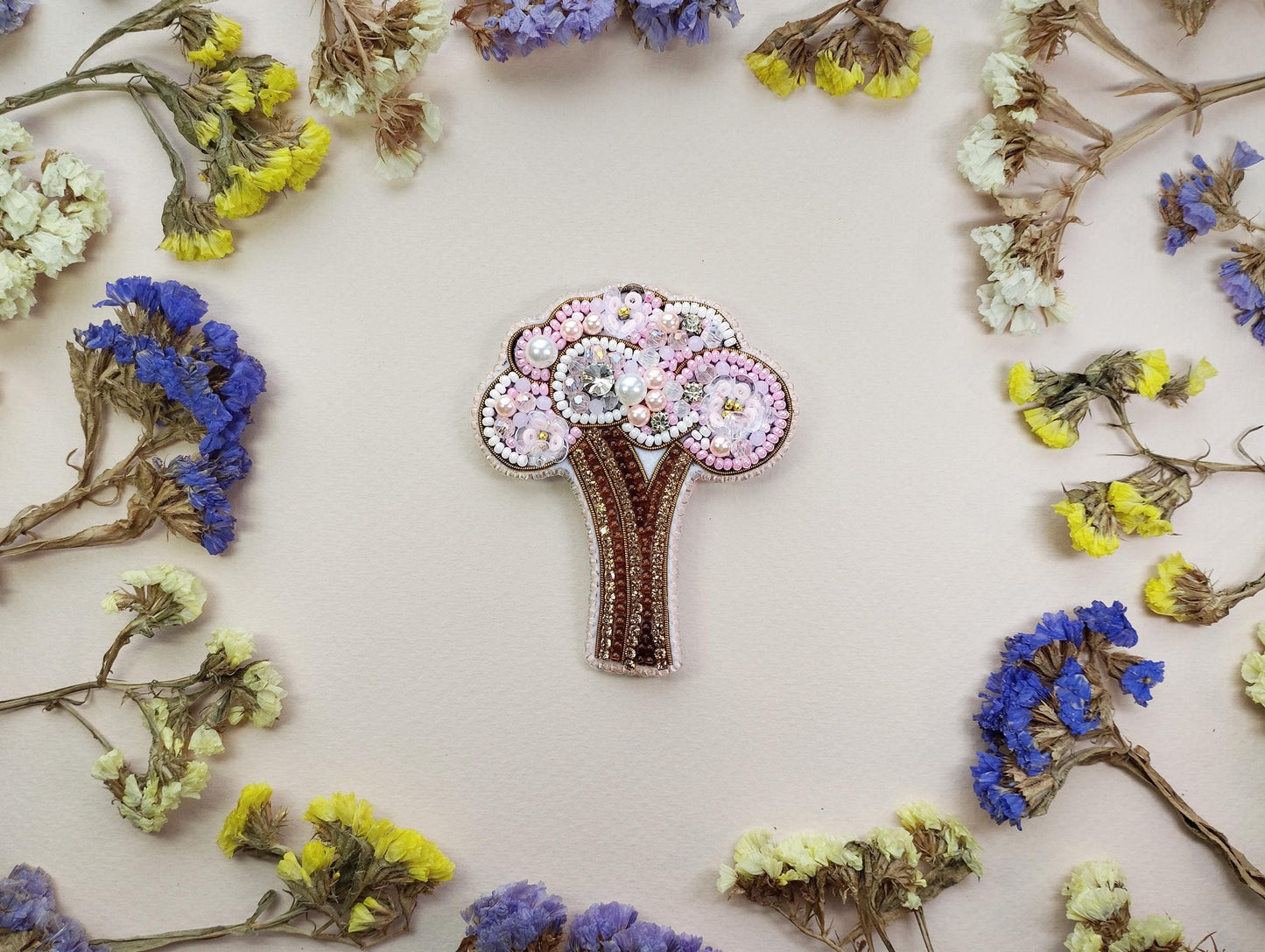 Bead Embroidery Kit Spring Tree. Seed Bead Brooch kit. DIY Craft kit. Plant Beading kit. Needlework beading. Handmade Jewelry Making Kit