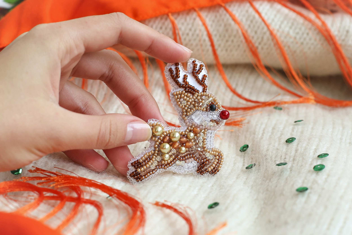 Christmas Deer - Readymade Beaded Brooch