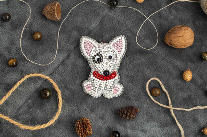 Bull Terrier Dog - Readymade Beaded Brooch