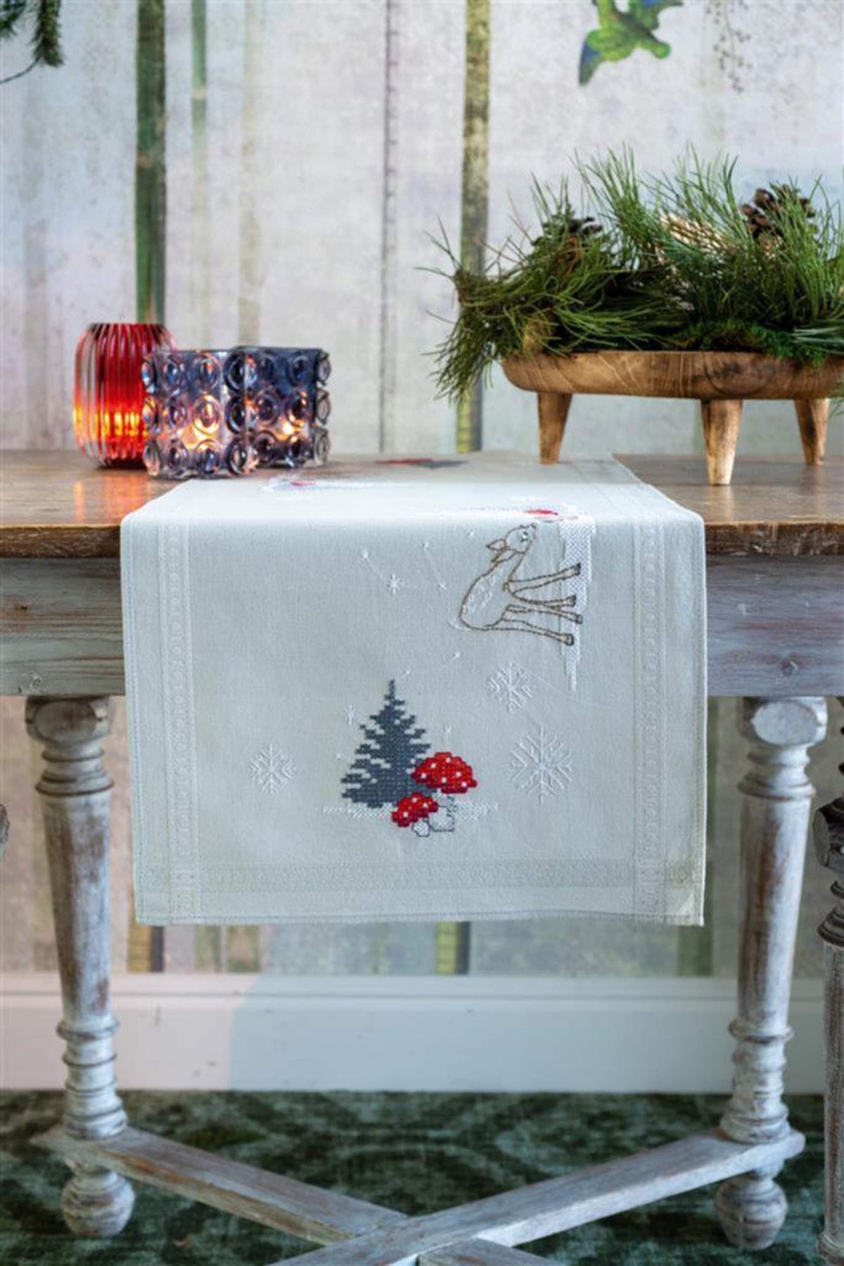 Winter Forest Cross Stitch Table Runner Kit | DIY Embroidery Set