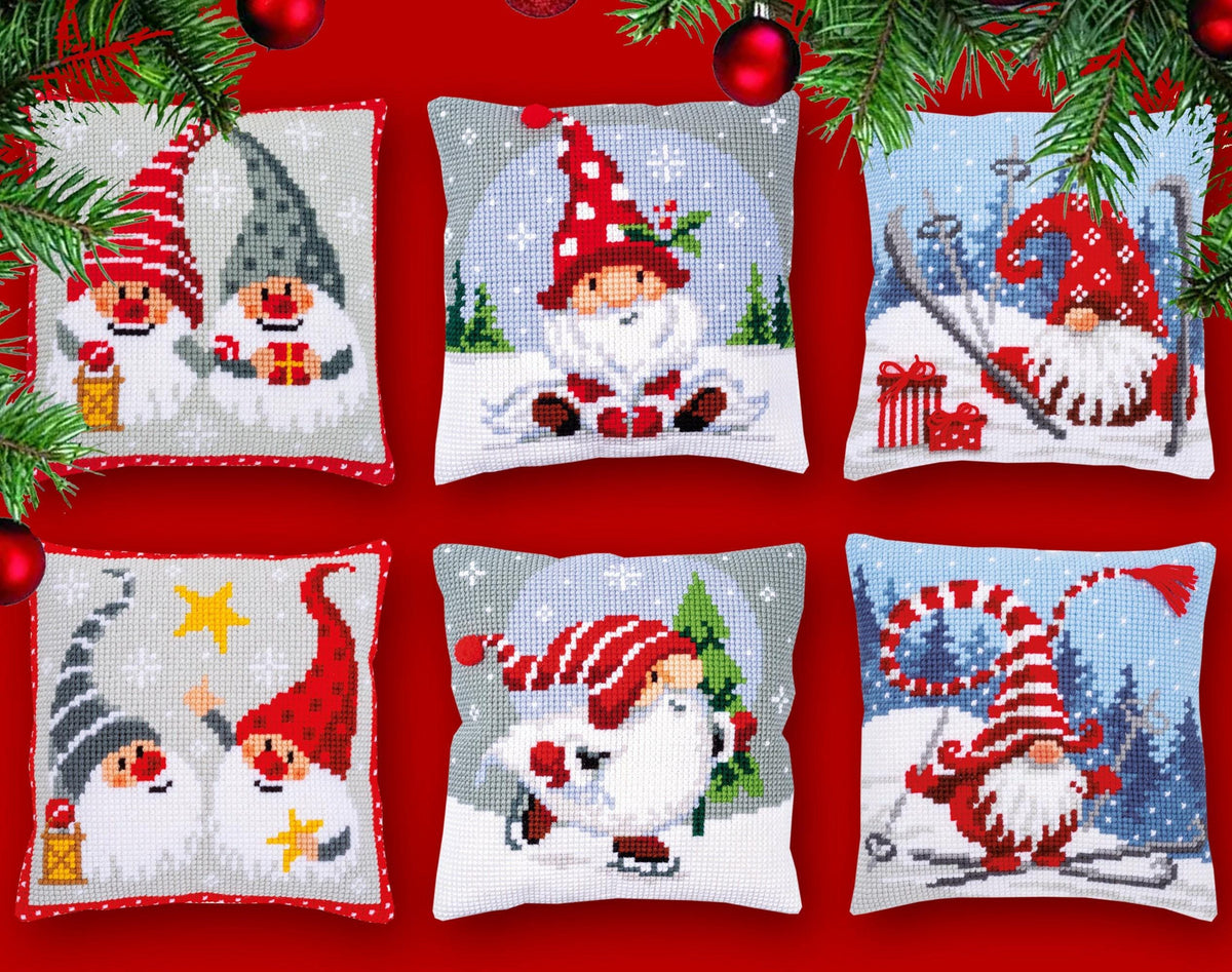 Christmas Gnomes Embroidery Pillow Kit | DIY Beaded Cushion Cover