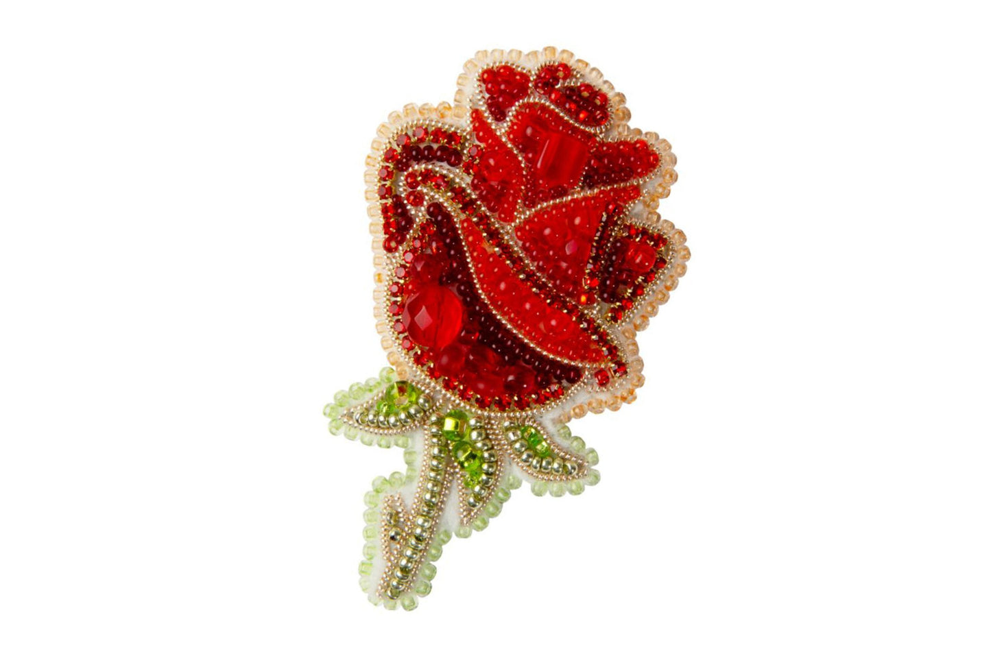 Red Rose Flower - Readymade Beaded Brooch