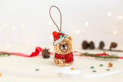 Christmas Chau Chau Dog - Readymade Beaded Brooch