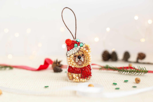 Christmas Chau Chau Dog - Readymade Beaded Brooch