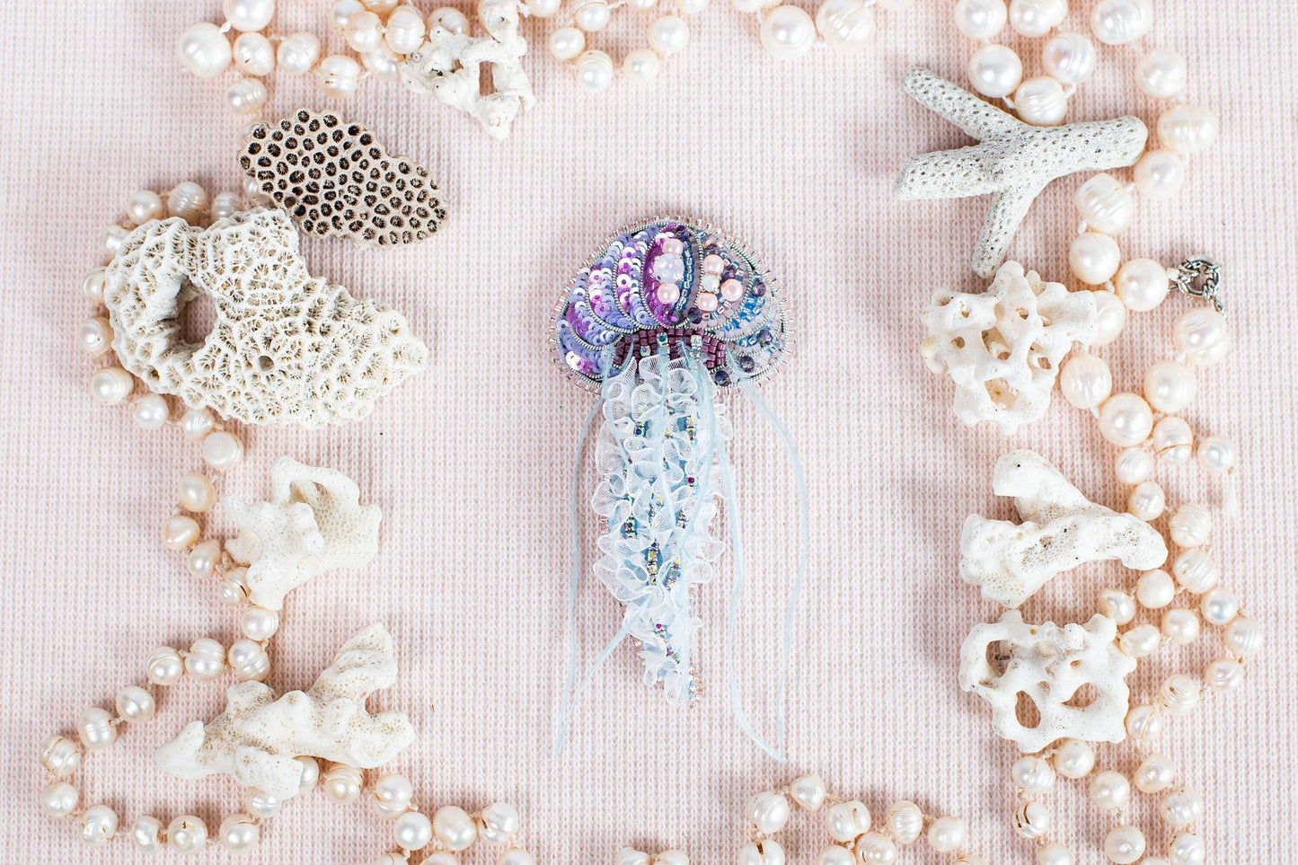 Jellyfish - Readymade Beaded Brooch