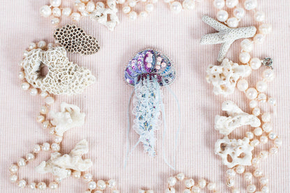 Jellyfish - Readymade Beaded Brooch