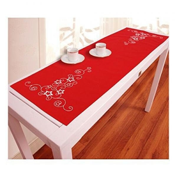 Satin Stitch Christmas Table Runner Kit: Star Embroidery DIY (12 x 41 in)