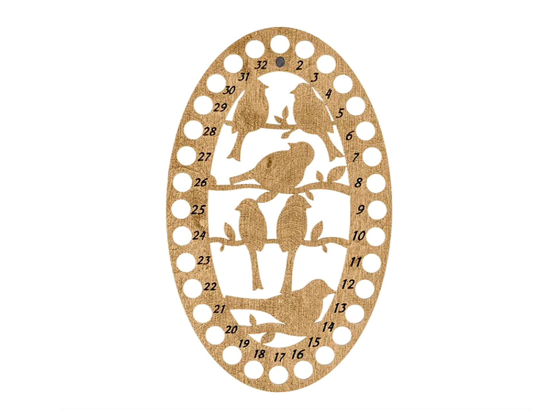 a wooden cutout of a bird on a tree branch