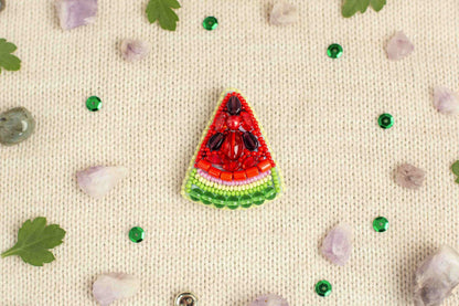 Watermelon Fruit - Readymade Beaded Brooch