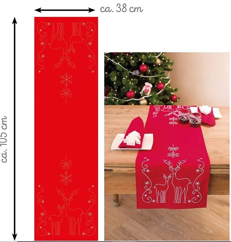 Christmas Table Runner DIY Embroidery Kit: Reindeer Pattern