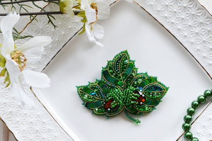 Hazel Leaf - Readymade Beaded Brooch