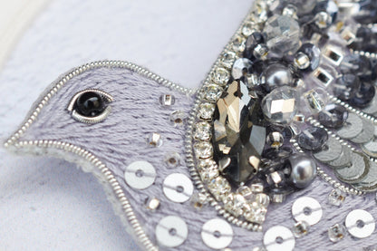 Silver Bird - Readymade Beaded Brooch