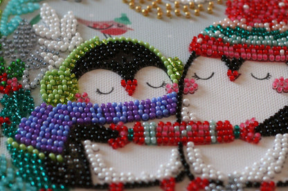 DIY Christmas Penguins Bead Embroidery Kit: Beginner Xmas Decor