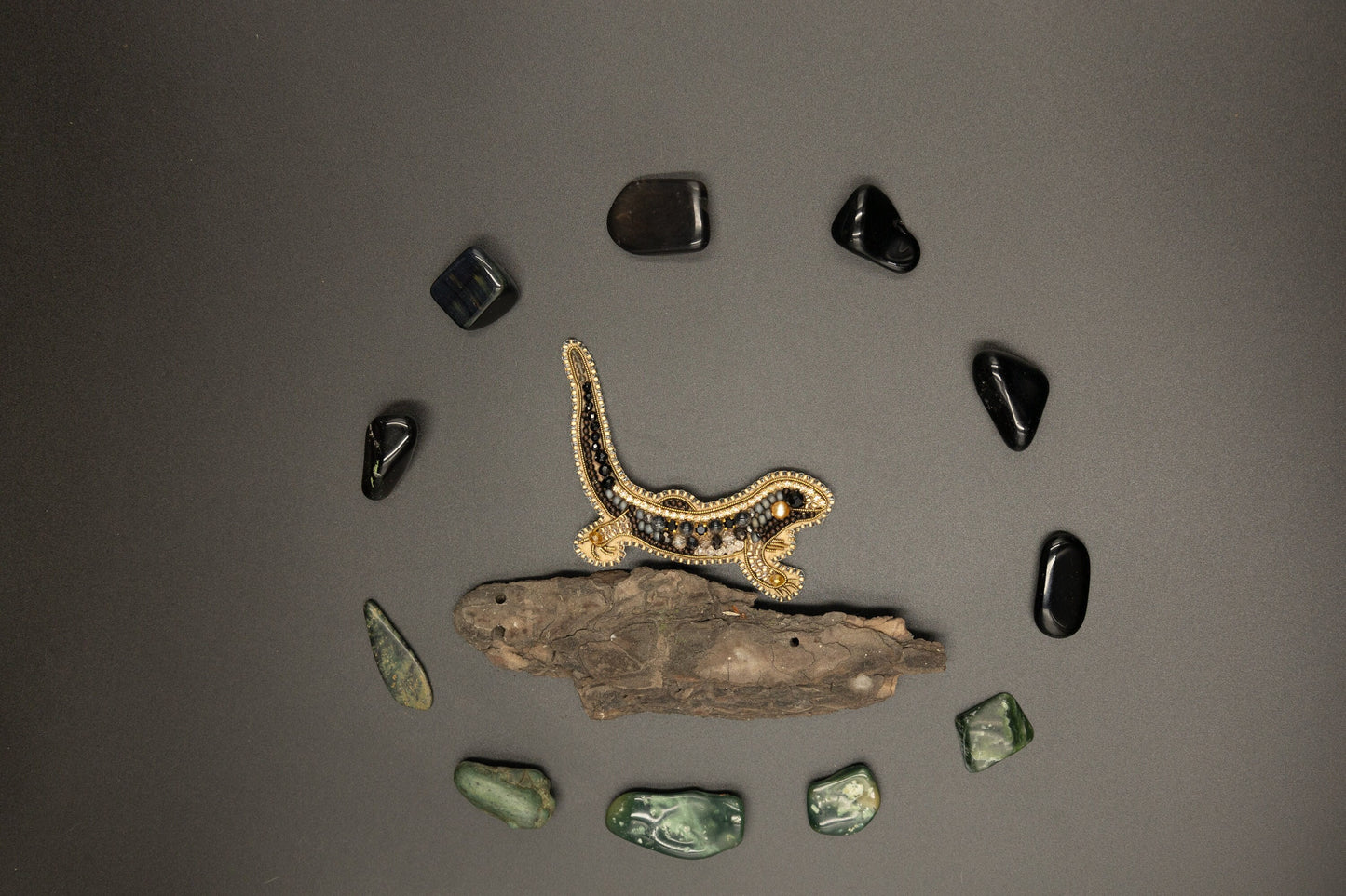 Gecko Lizard - Readymade Beaded Brooch