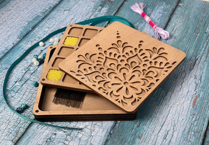 a couple of wooden coasters sitting on top of a table