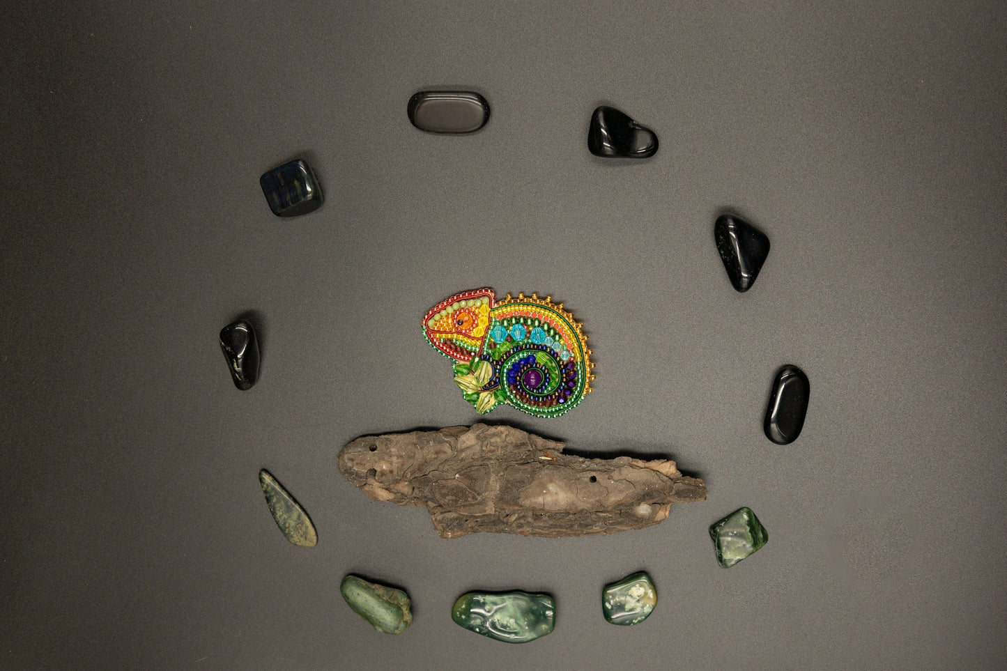 Chameleon Lizard - Readymade Beaded Brooch