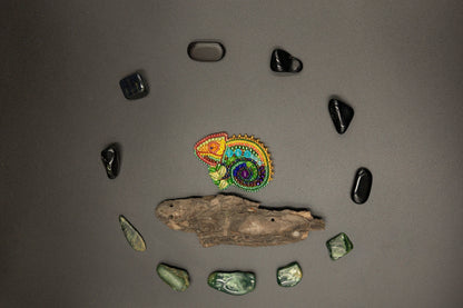 Chameleon Lizard - Readymade Beaded Brooch