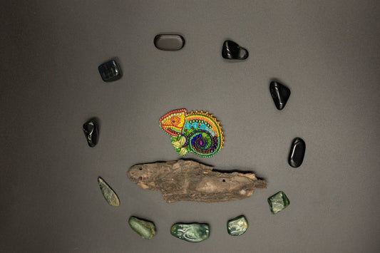 Chameleon Lizard - Readymade Beaded Brooch