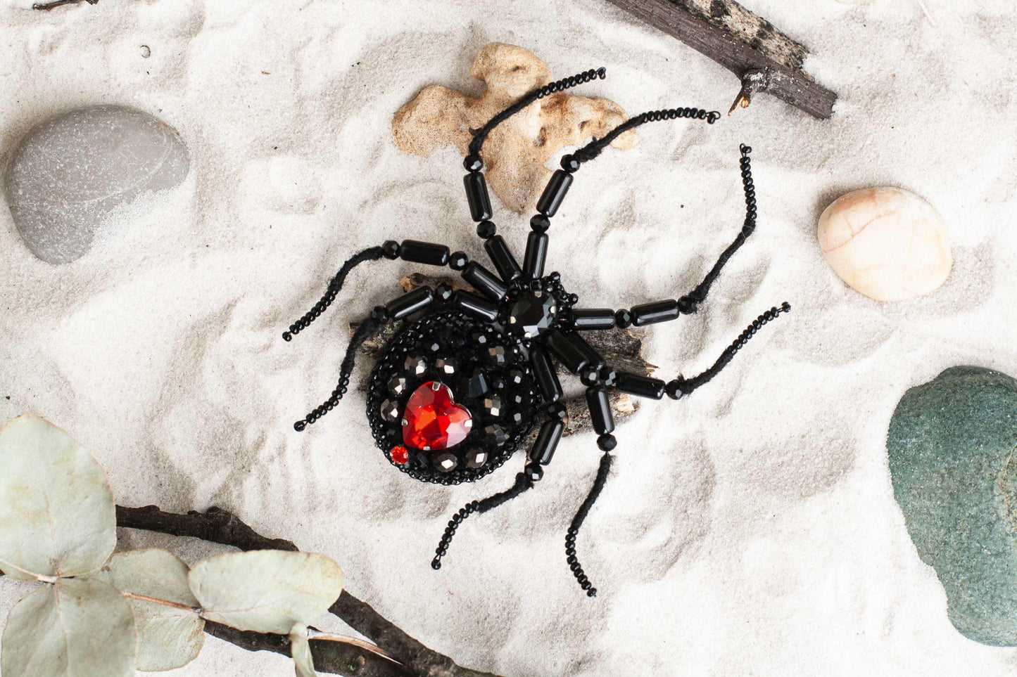 Black Widow Spider - Readymade Beaded Brooch