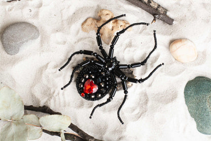 Black Widow Spider - Readymade Beaded Brooch