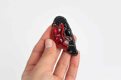 Bullfinch Bird - Readymade Beaded Brooch