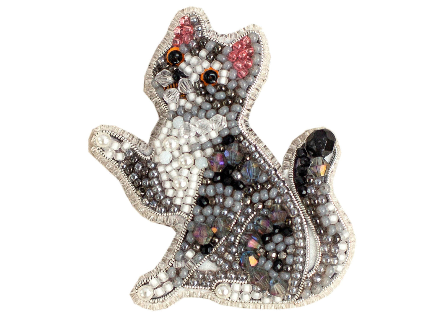 Tabby Cat - Readymade Beaded Brooch