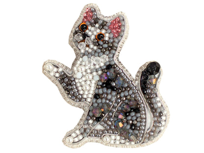 Tabby Cat - Readymade Beaded Brooch