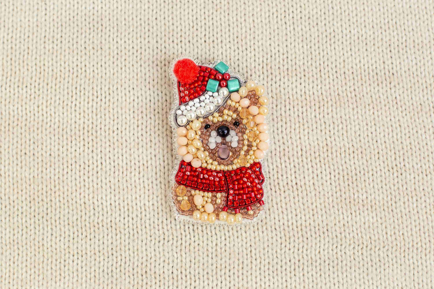 Christmas Chau Chau Dog - Readymade Beaded Brooch
