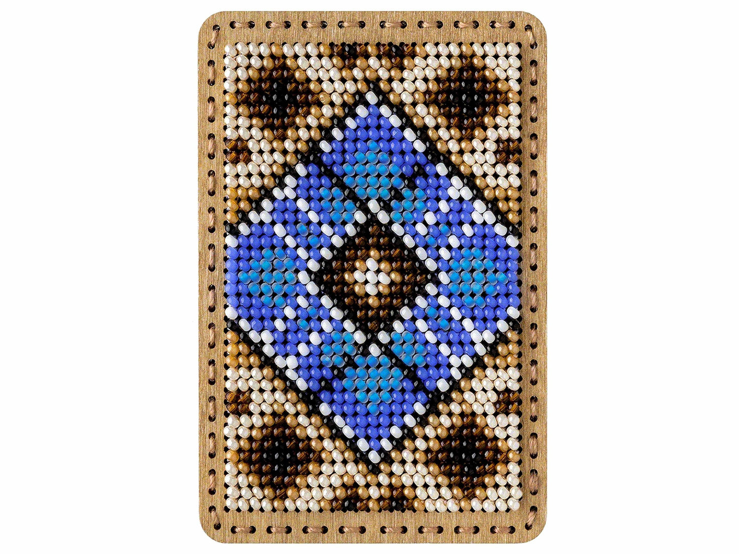a beaded picture of a blue and brown square