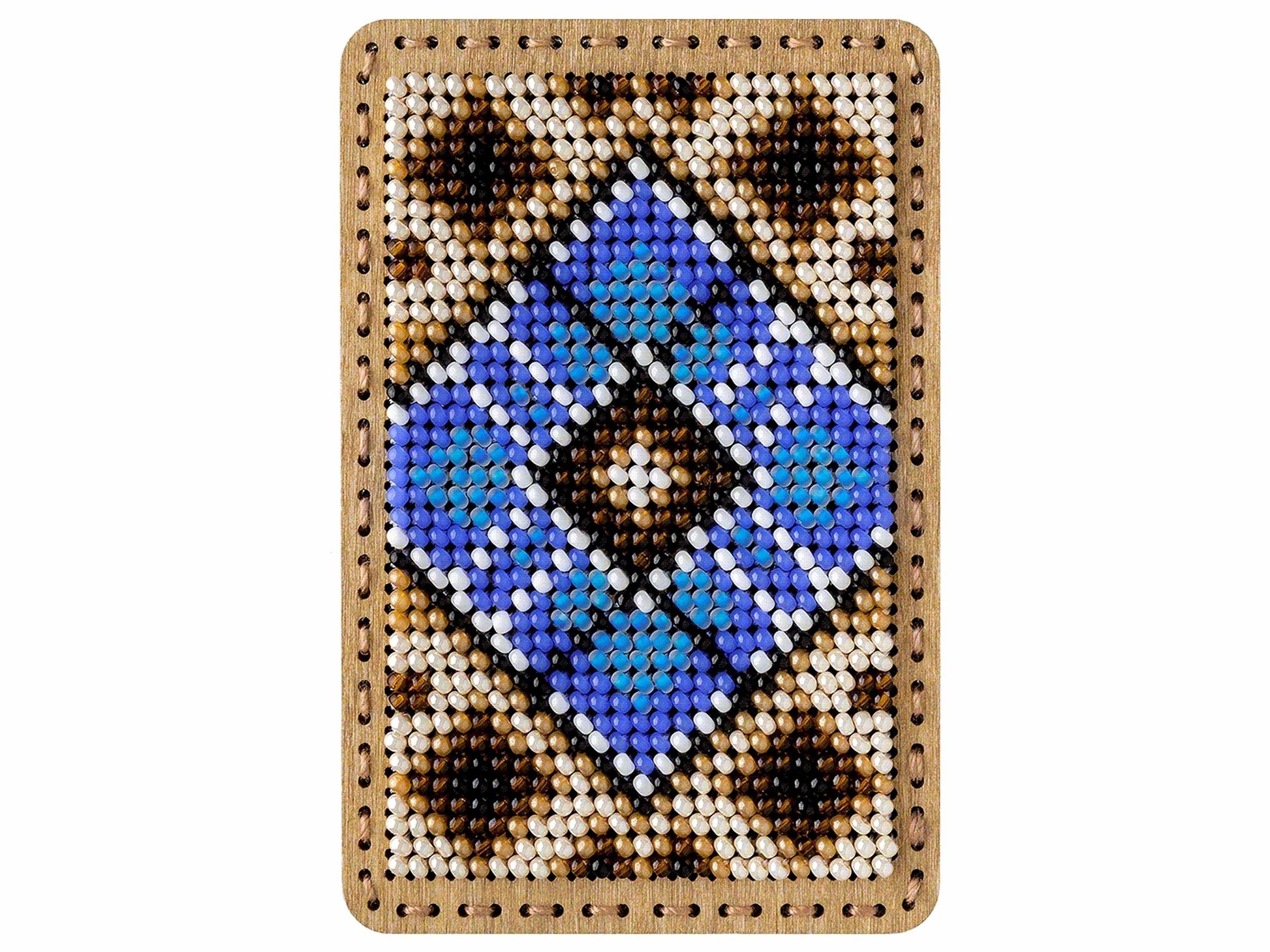 a beaded picture of a blue and brown square