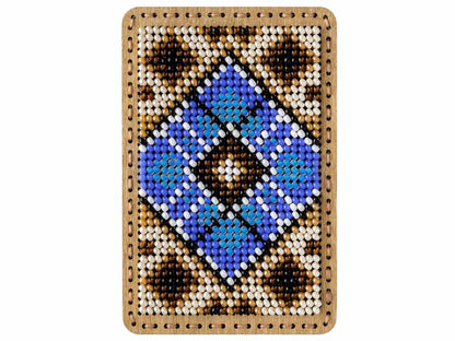 a beaded picture of a blue and brown square