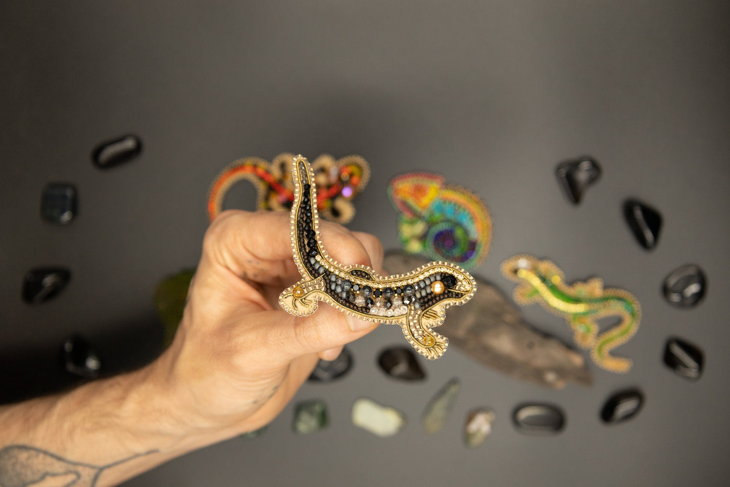Gecko Lizard - Readymade Beaded Brooch