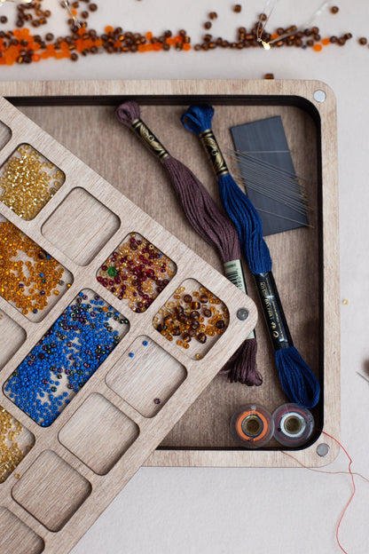 a wooden board with a bunch of different items on it
