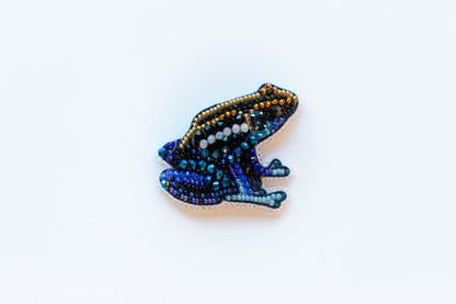 Blue Frog - Readymade Beaded Brooch