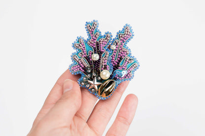 Coral Reef Readymade Beaded Brooch