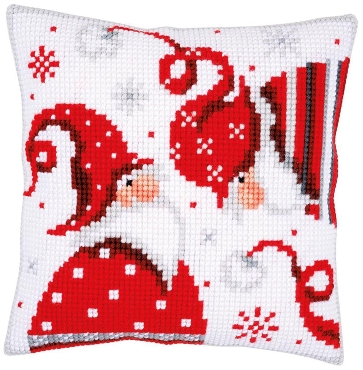 Red Gnomes Embroidery Pillow Kit | DIY Christmas Cross Stitch Cushion Cover