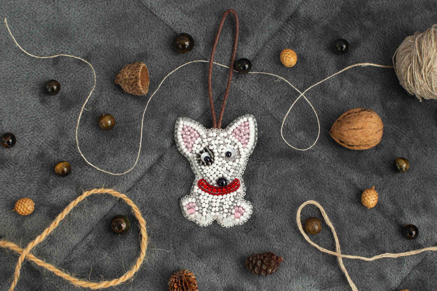 Bull Terrier Dog - Readymade Beaded Brooch