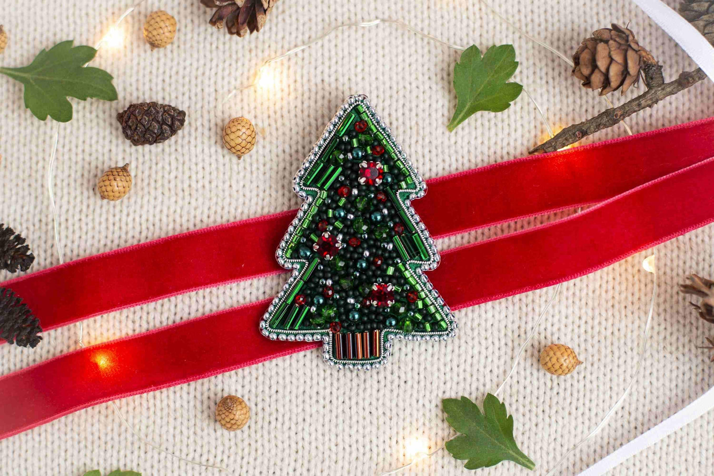 Christmas Tree - Readymade Beaded Brooch