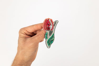 Red Tulip - Readymade Beaded Brooch